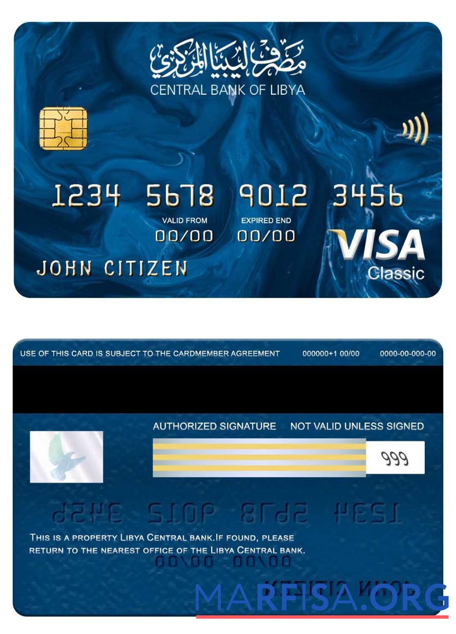 Realistic Libya Central Bank visa classic card template